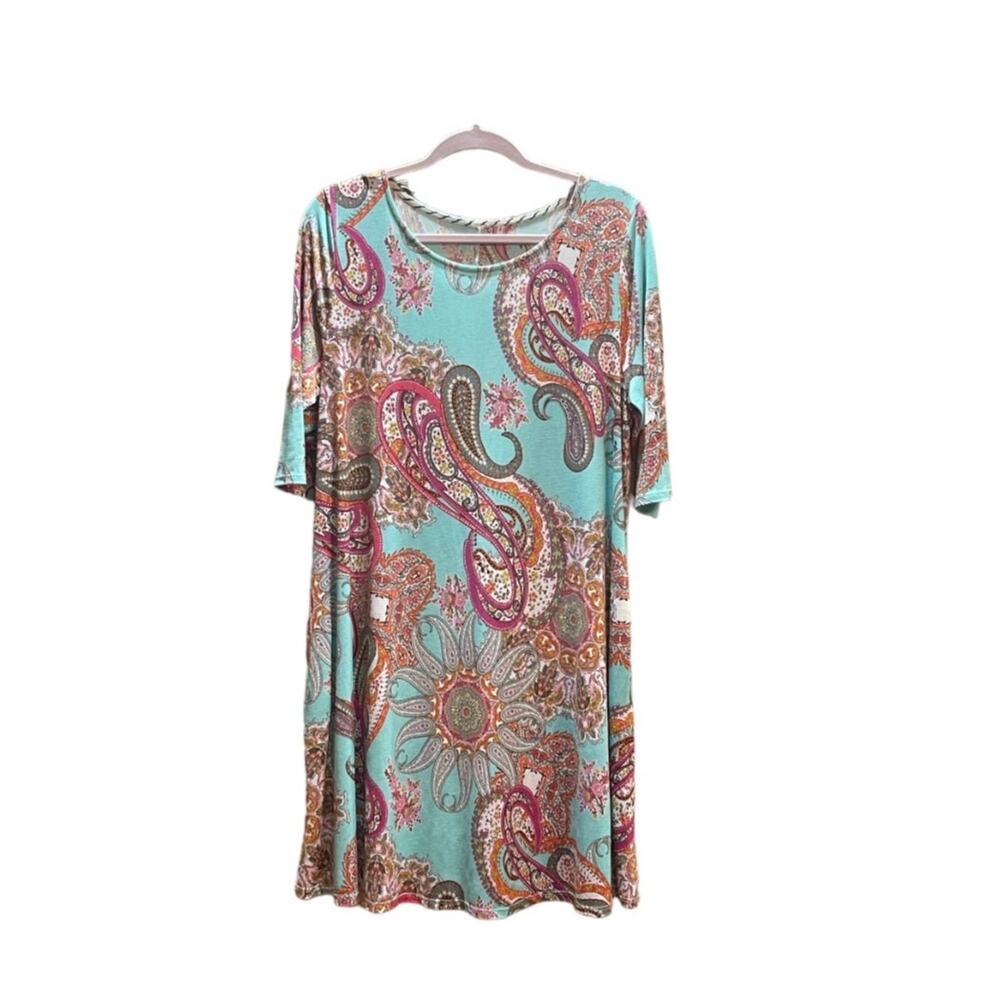 Solo La Fe Paisley Print Dress Green Size Large BOHO Y2K